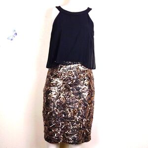 Betsy and Adam Gold Paisley Sequin Mini Cocktail Dress